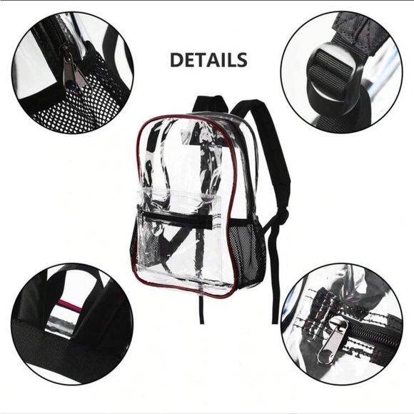 Transparent Heavy Duty Backpack with Black and Red Contrast Seams - Picture 6 of 7